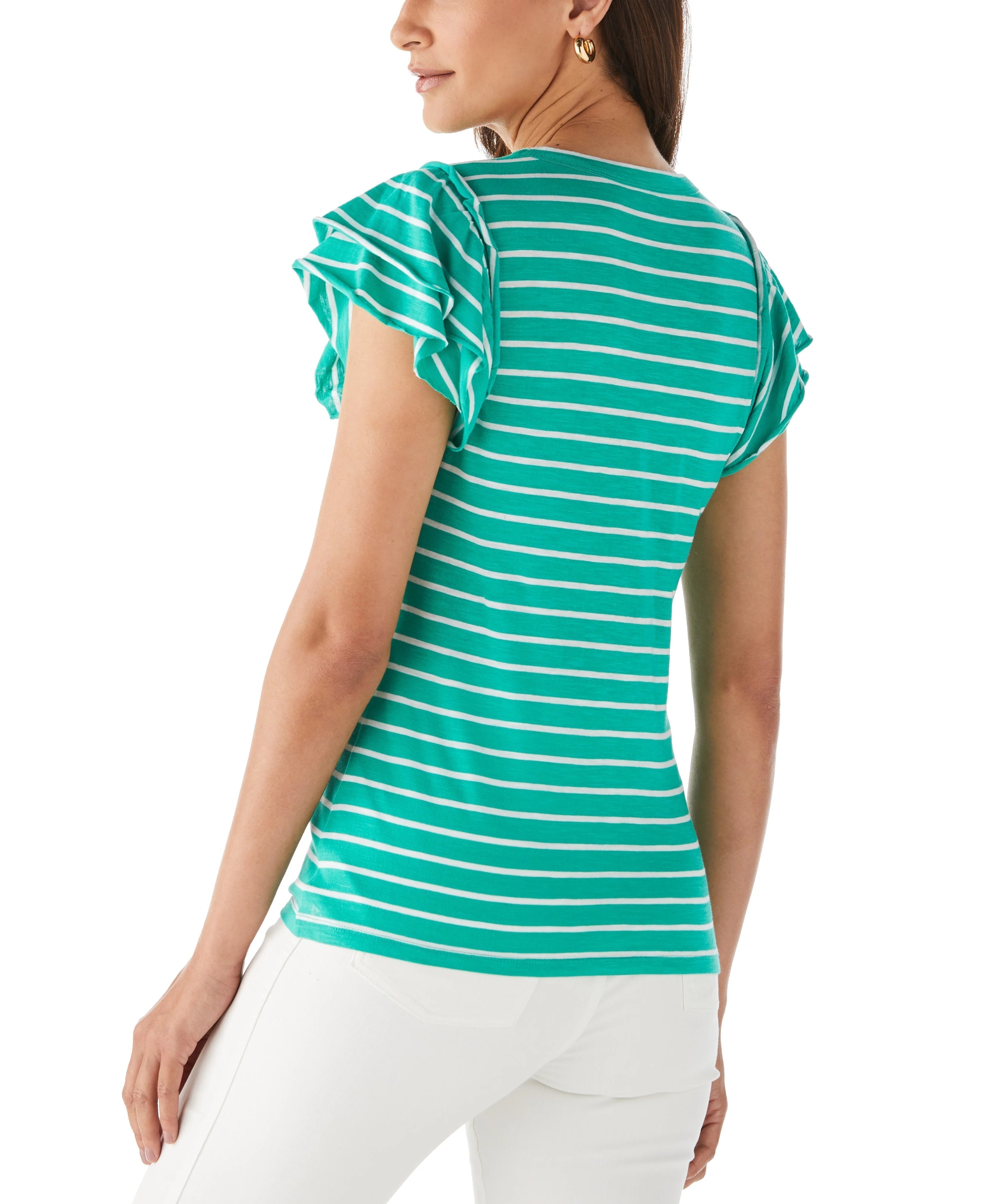 Stripe Ruffle Sleeve Tee
