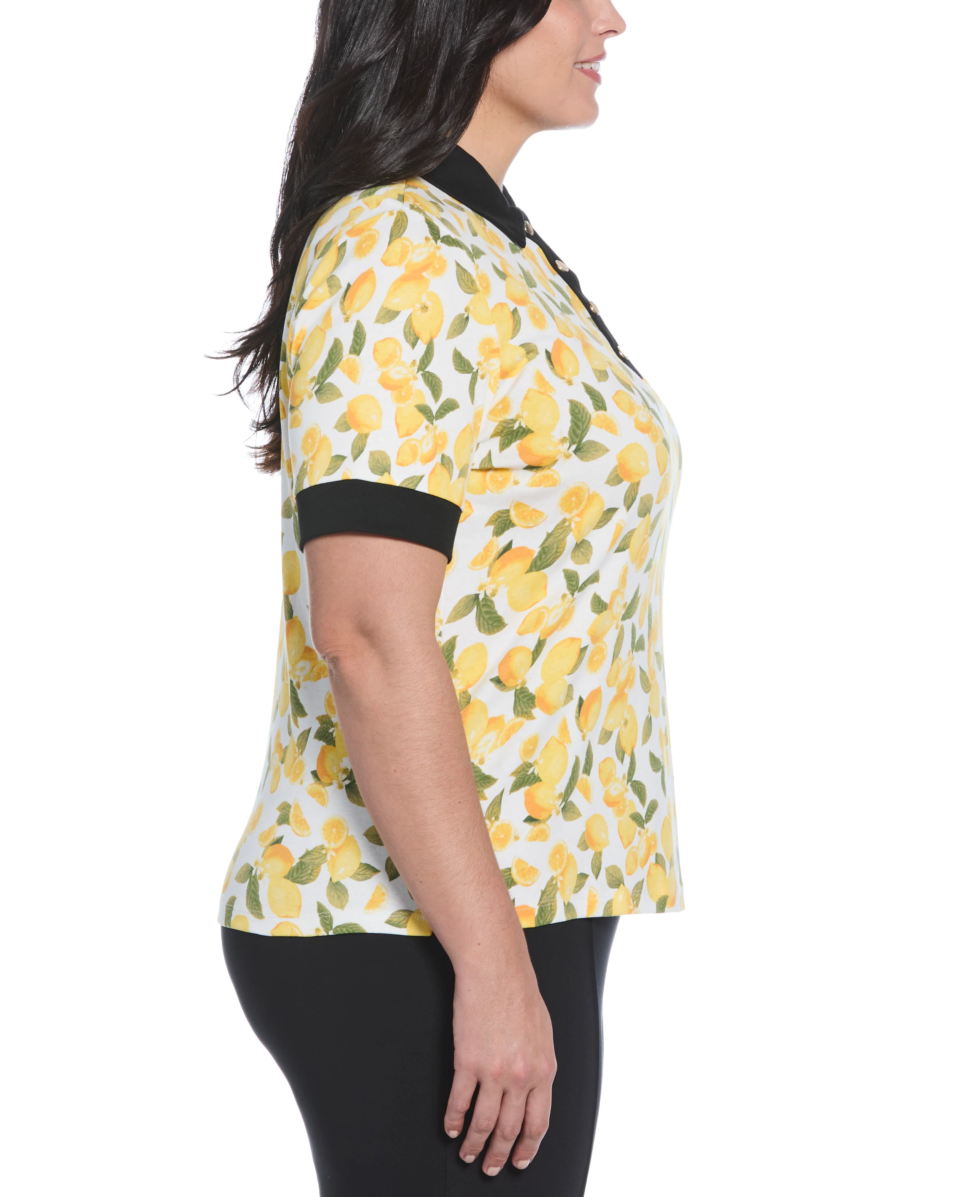 Plus Size Lemon Print Buttoned Polo