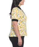 Plus Size Lemon Print Buttoned Polo