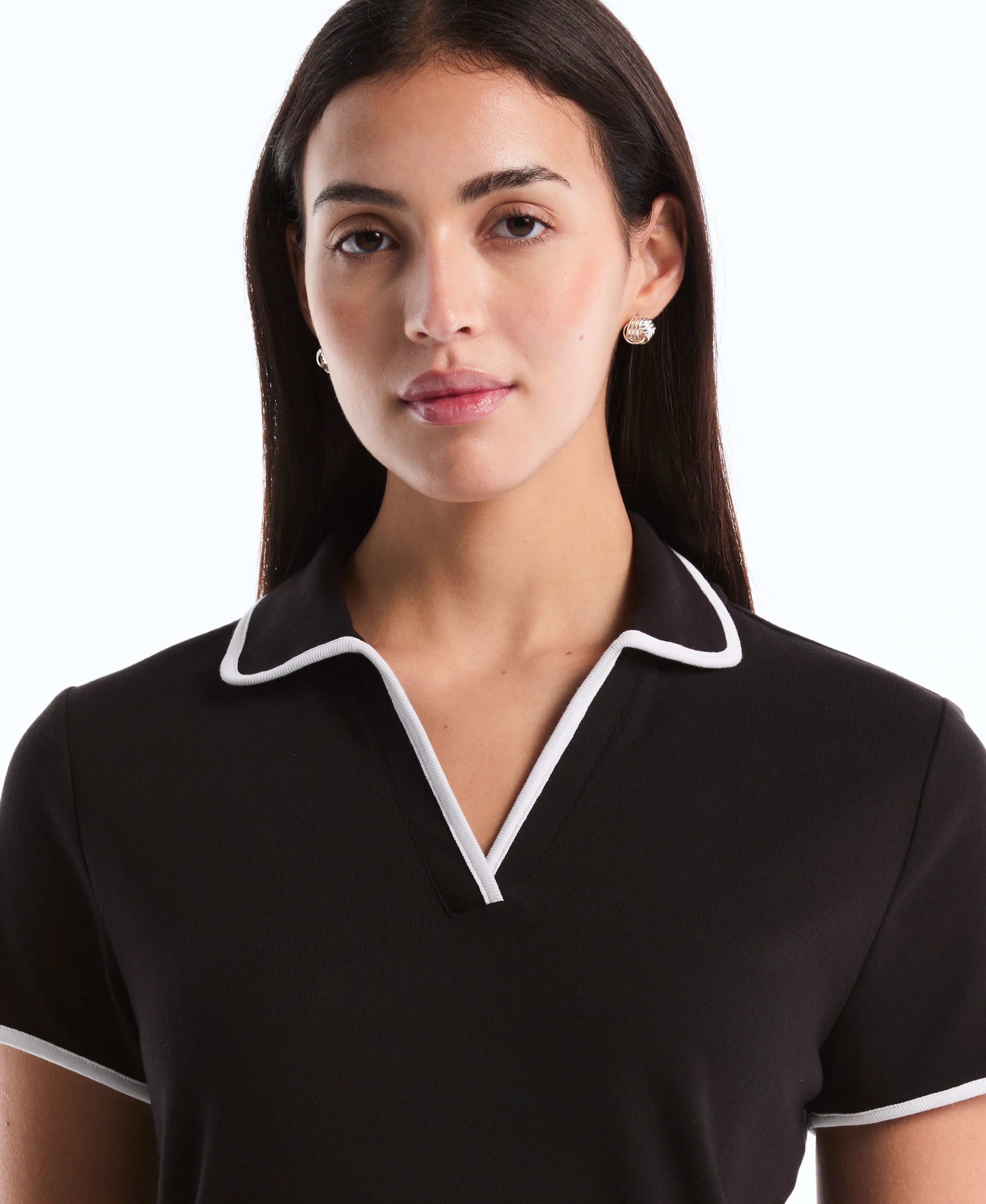 Petite Contrast Trim Johnny Collar Polo