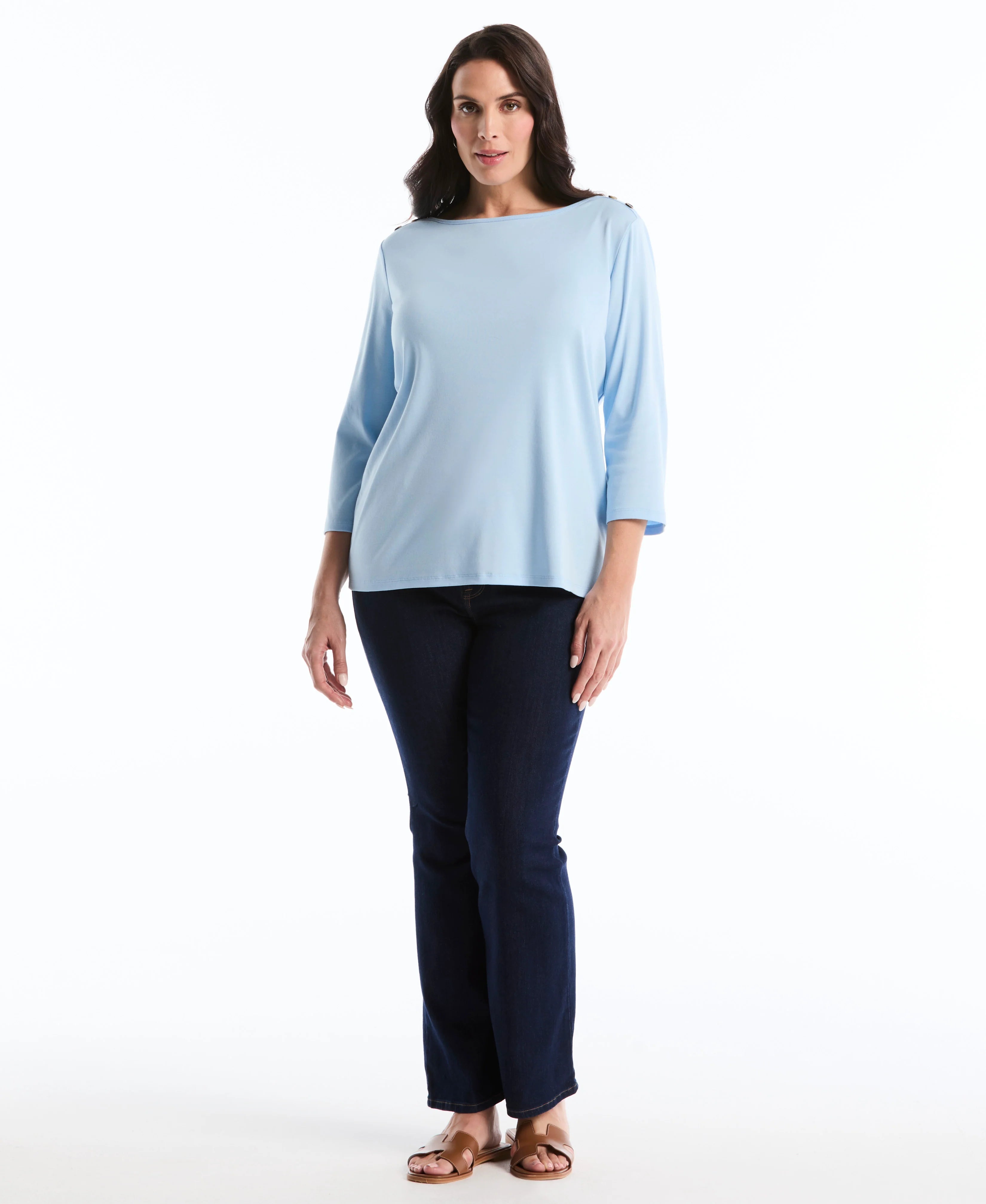 Plus Size Button Detail 3 4 Sleeve Top
